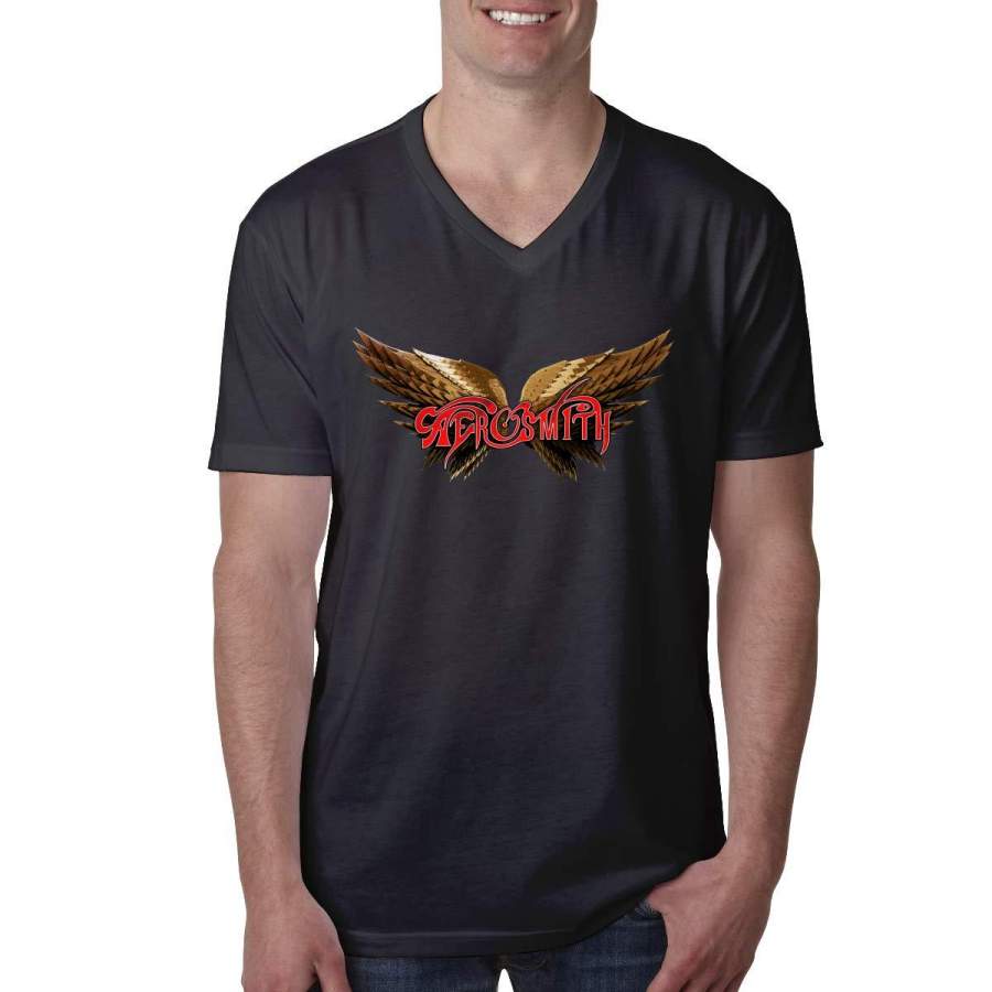 Aerosmith Mans T-Shirt Short Sleeve Tops Fashion V-Neck Shirt Comfortable Classic Casual Tee