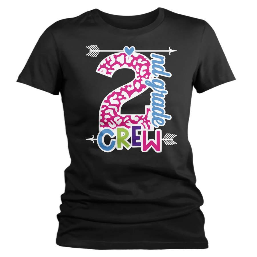 Women’s Second Grade Teacher T Shirt 2nd Grade Crew T Shirt Cute Leopard Print Shirt 2nd Teacher Gift Shirts