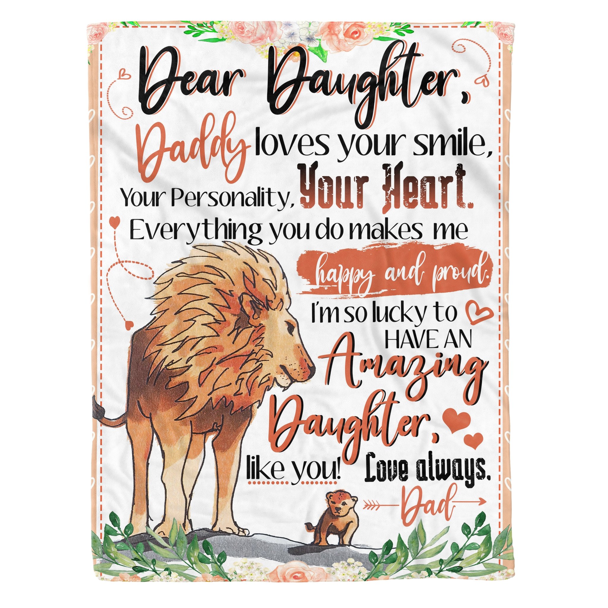 To My Daughter – Lions – Daddy Loves Your Smile- Fleece Blanket