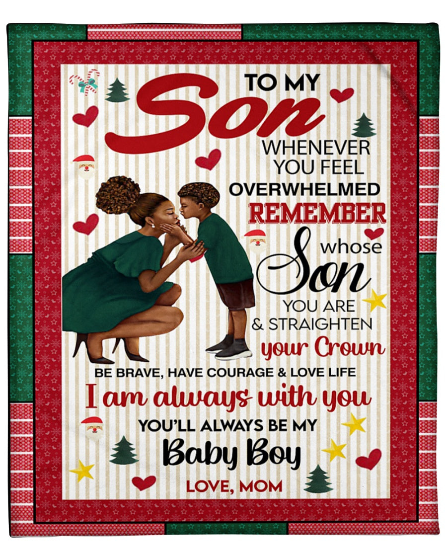 To My Son From Mom, You’Ll Always Be My Baby Boy, Merry Christmas Fleece Blanket Gift For Christmas Home Decor Bedding Couch Sofa Soft And Comfy Cozy