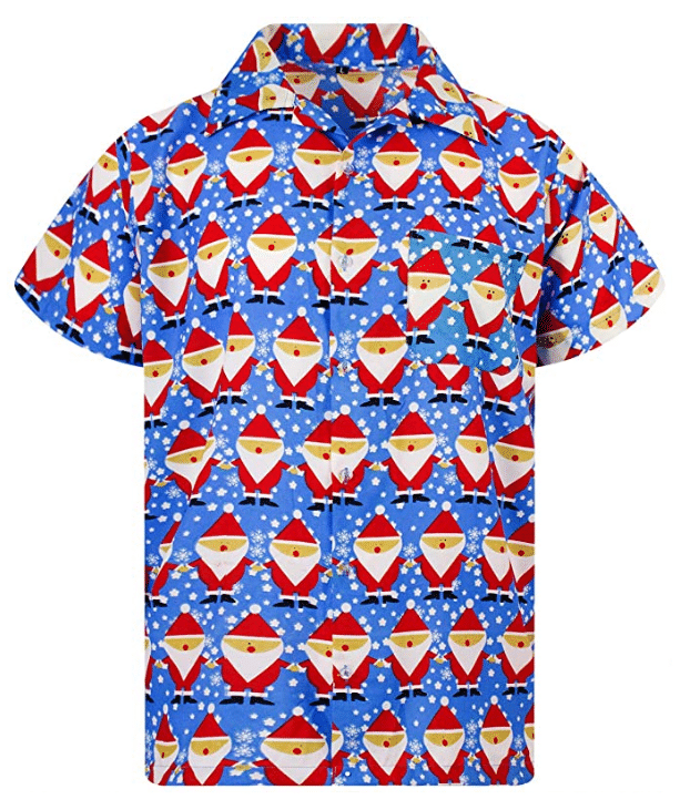 Christmas Hawaii Funny Santa Claus Blue Button Up Shirt For Men Ha49000