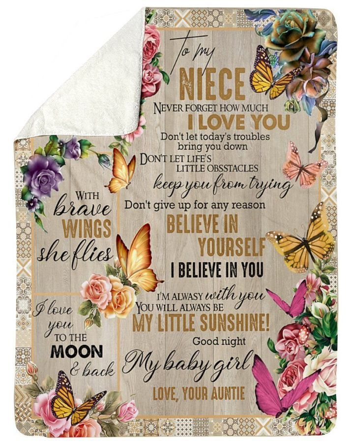 To My Niece Butterfly You’Ll Always Be My Little Sunshine Blanket Gift From Auntie Birthday Gift Home Decor Bedding Couch Sofa Soft And Comfy Cozy