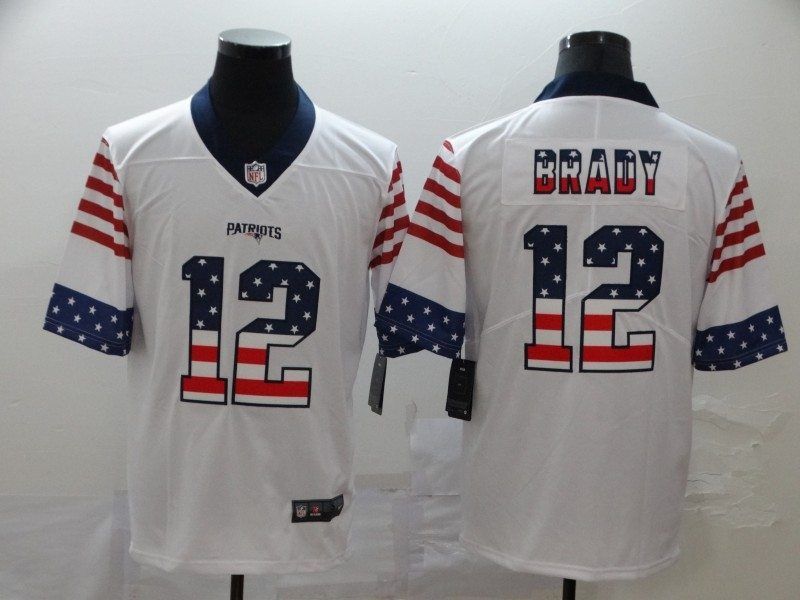 New England Patriots Tom Brady #12 Retro Flag White Jersey