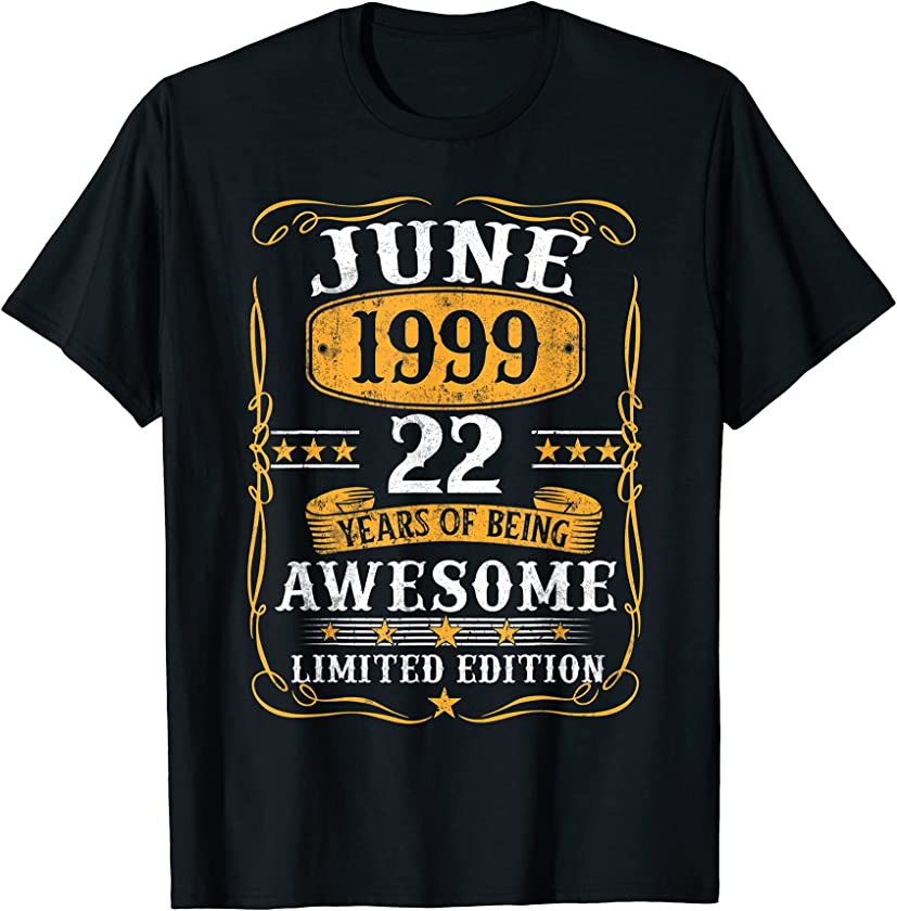 22 Years Old Gifts Vintage June 1999 22Th Birthday Gift T-Shirt