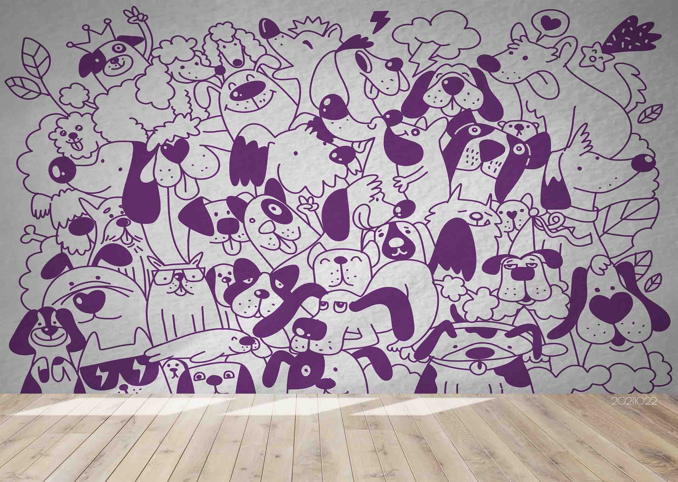 3D Cartoon Animal Dog Cute Graffiti Wall Mural Wallpaper Lqh 185