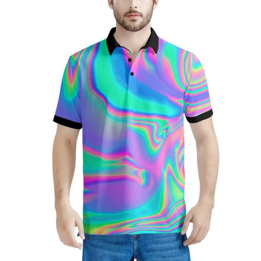 Abstract Iridescent Holographic Men'S Polo Shirts