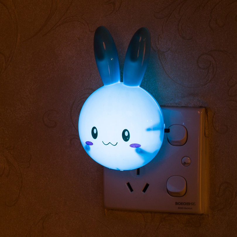 3 Colors LED Cartoon Rabbit Night Lamp Switch ON/OFF Wall Light AC110-220V EU US Plug Bedside Lamp For Children Kids Baby Gifts alx