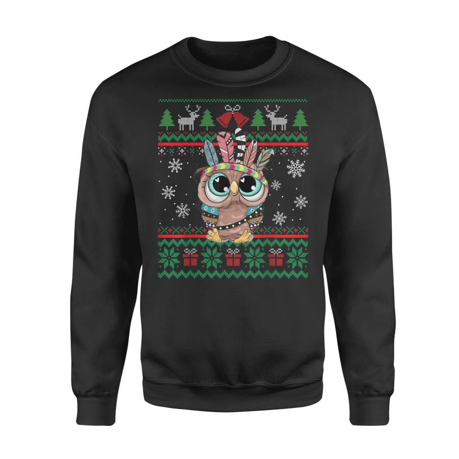 Tribal Owl with feathers Sweater Ugly Christmas Pajamas Owl T-Shirt – Standard Fleece Sweatshirt