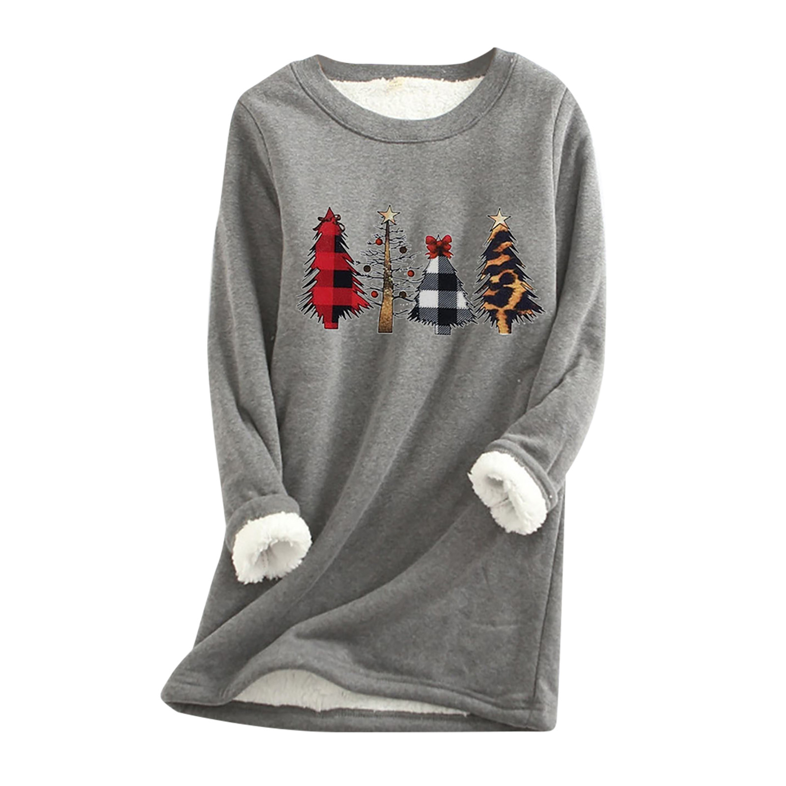 Women Fleece Sweatshirt Christmas Print Gray Autumn and Winter Velvet Warm O-neck Top Female Casual Warm Womens Winter Sweaters alx