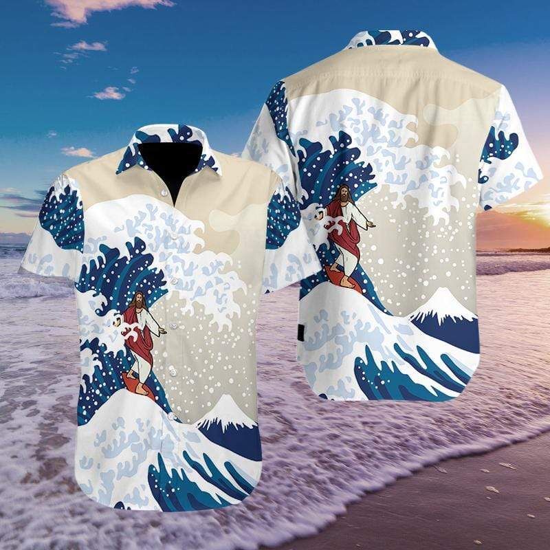 Get Here Hawaii Aloha Shirts Jesus Surfing Ha65377