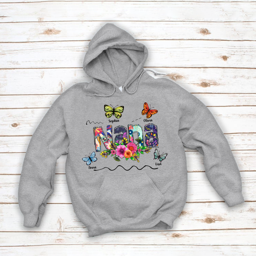 Nana Flower Butterfly Custom Names Hoodie