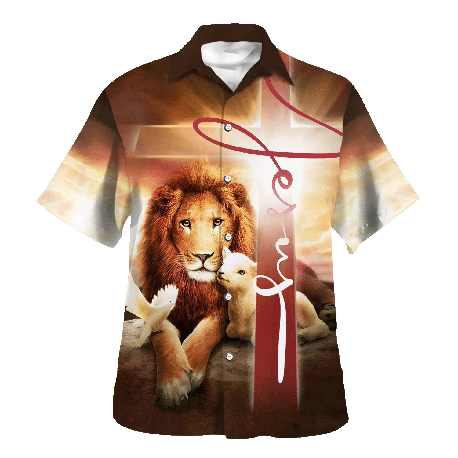 The King Lion Lamb And Dove Hawaiian Shirts For Men – Christian Hawaiian Shirt – Hawaiian Summer Shirts