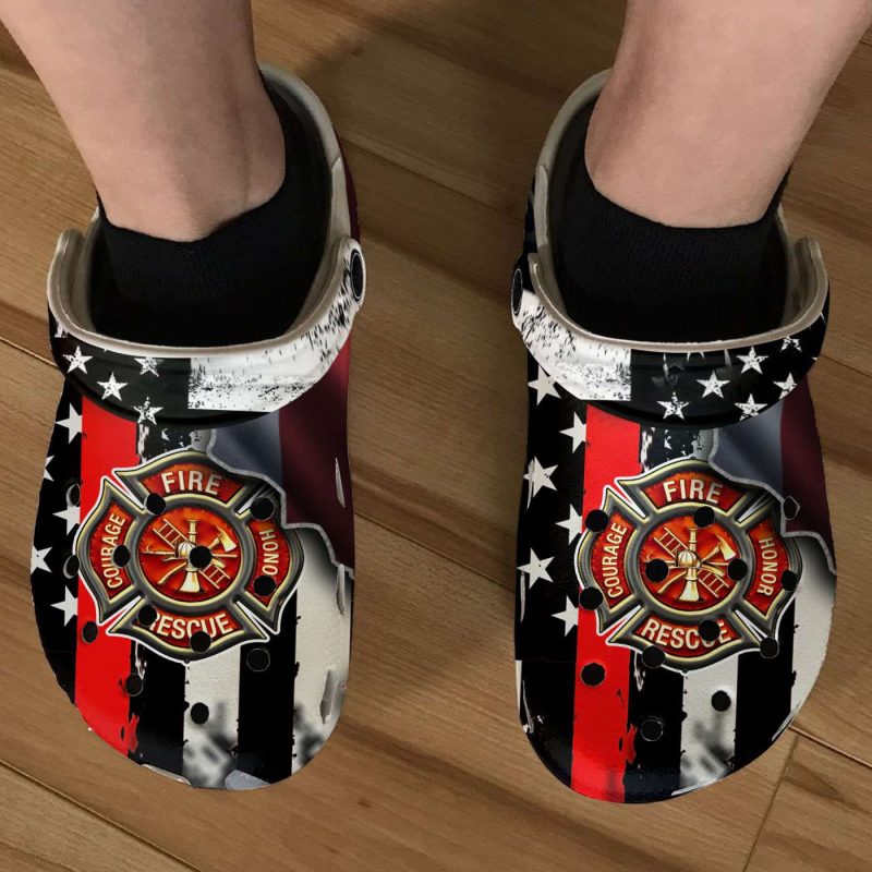 Firefighter Thin Red Line America Flag Patriot Crocband Clogs