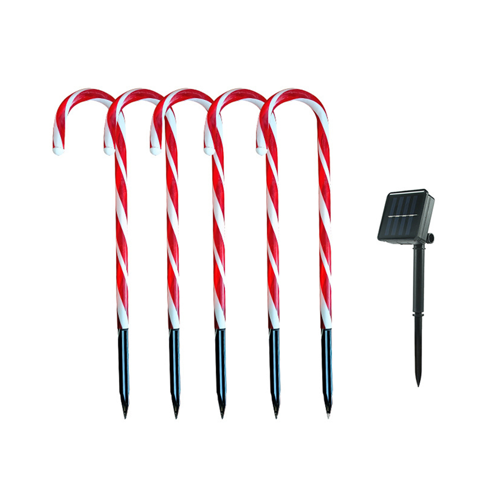 Solar Power Light String Christmas Candy Cane Lights LED Garden Ground Plug Crutch New Year Room Decor Warm Atmosphere Light alx