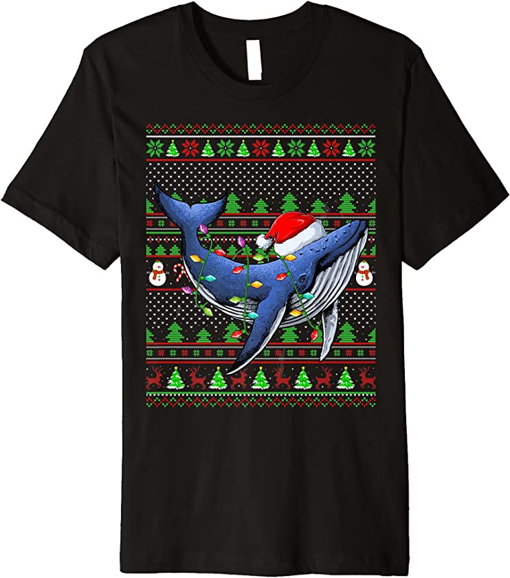 Ugly Xmas Sweater Style Lighting Whale Fish Christmas Premium T-Shirt