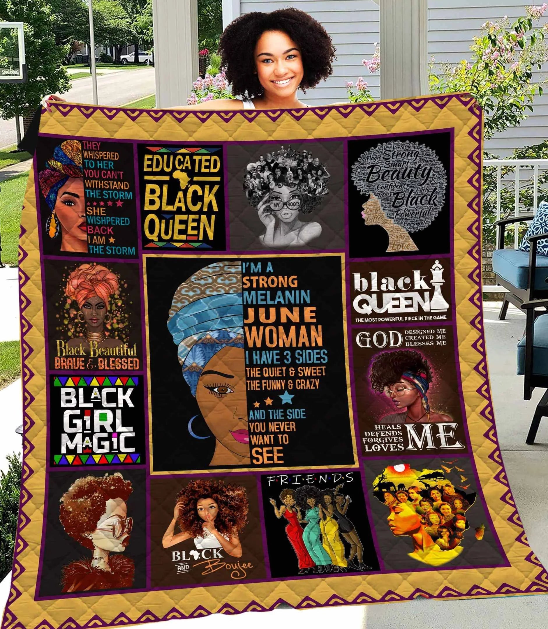 I Am A June Strong Melanin Woman I Have 3 Sides Afro Gs-Cl-Ml0111 Quilt Blanket