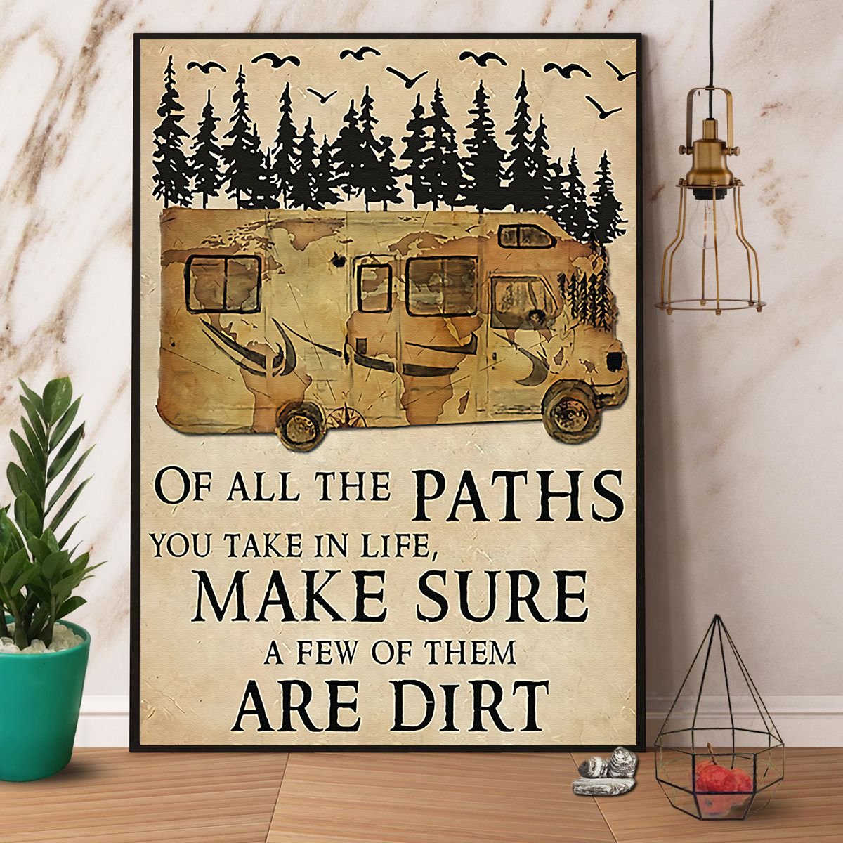 Camping Bus The Paths You Take In Life Make Sure A Few Of Them Are Dirt Paper Poster No Frame Matte Canvas Wall Decor