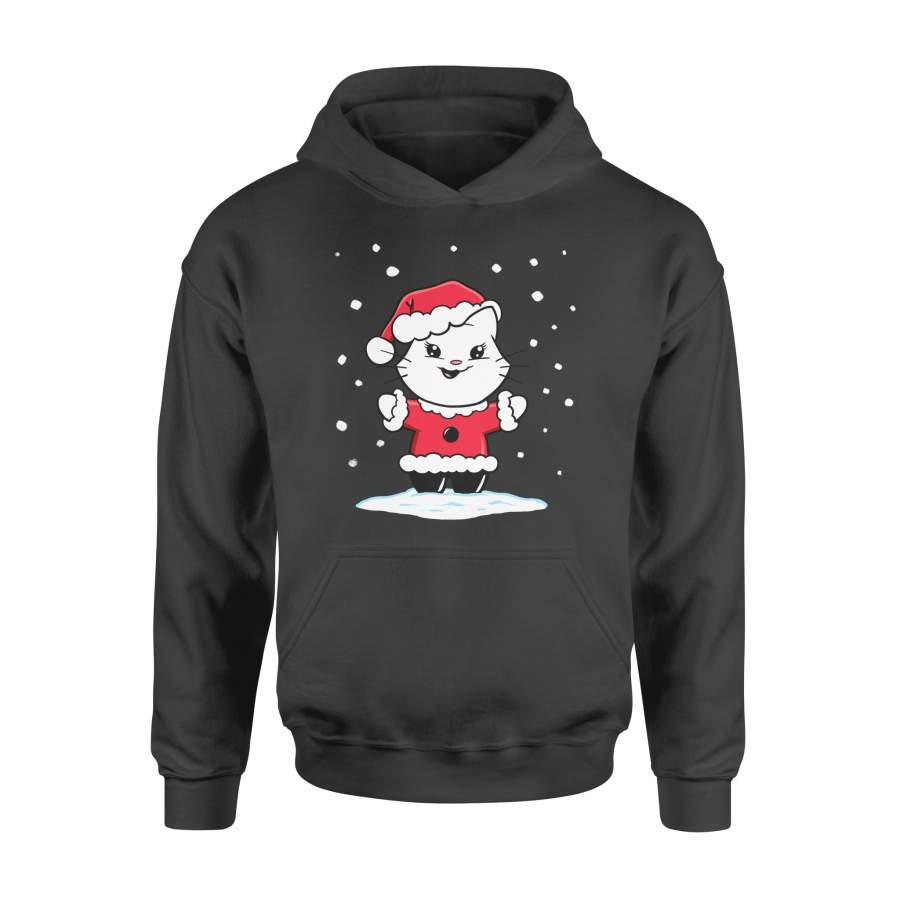 Christmas Gift Idea Kitty Cat Dressed In Santa Costume Standing In The Snow – Standard Hoodie