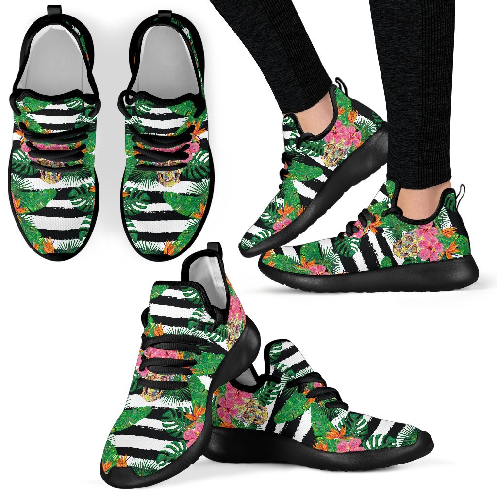 Aloha Skull Striped Pattern Print Mesh Knit Shoes