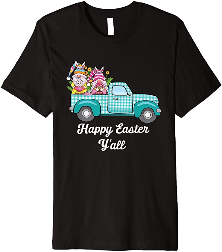 Cute gnomes with Bunny ears Egg Hunting truck Easter Gnome Premium T-Shirt