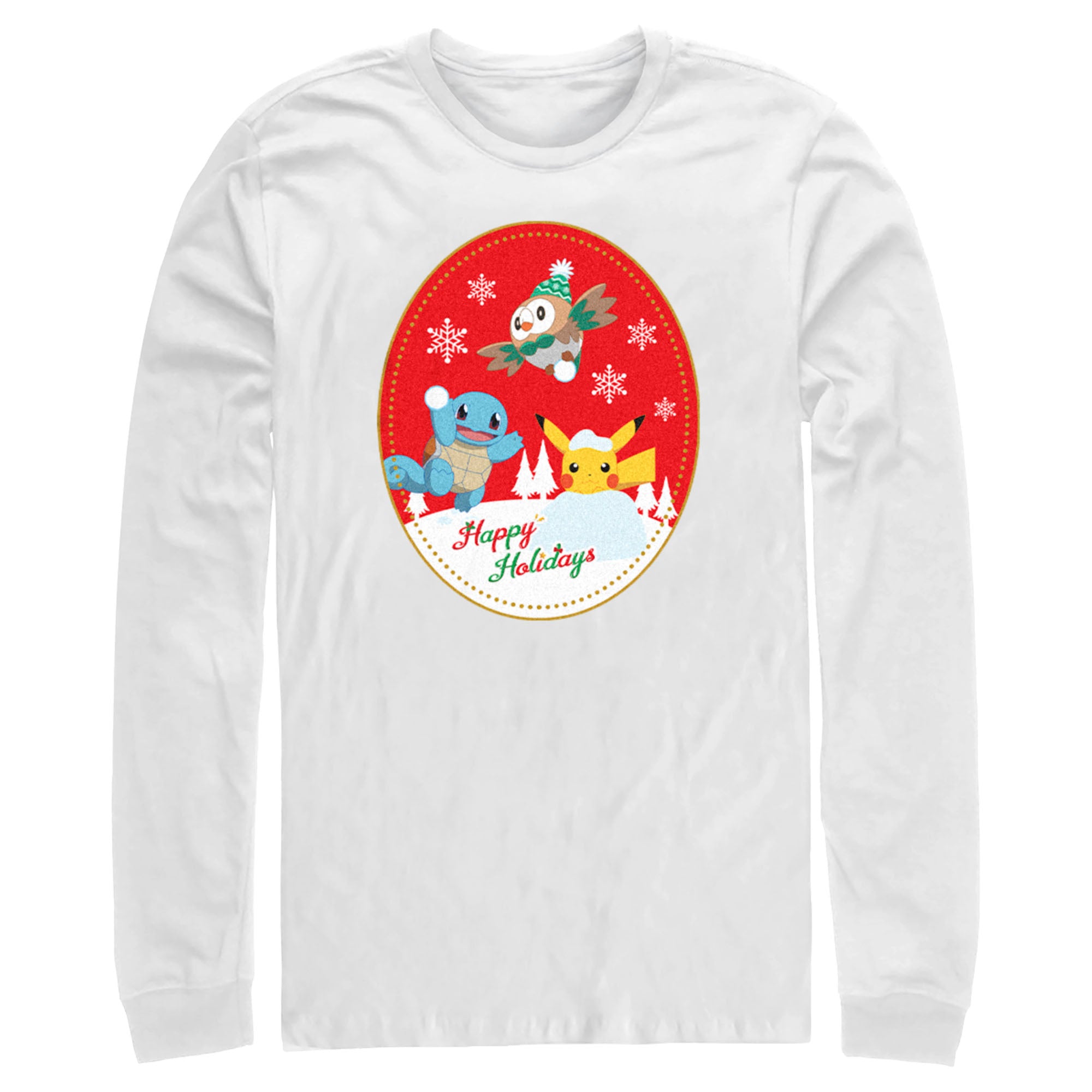 Men’S Pokemon Christmas Happy Holidays Patch Long Sleeve Shirt