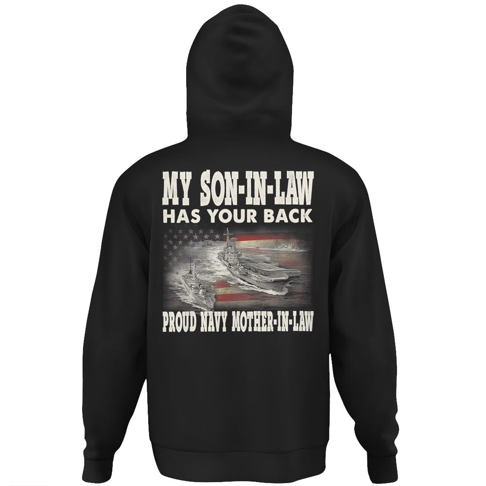 Mens Proud Navy Father-In-Law My Son-In-Law Hoodie Print On Back