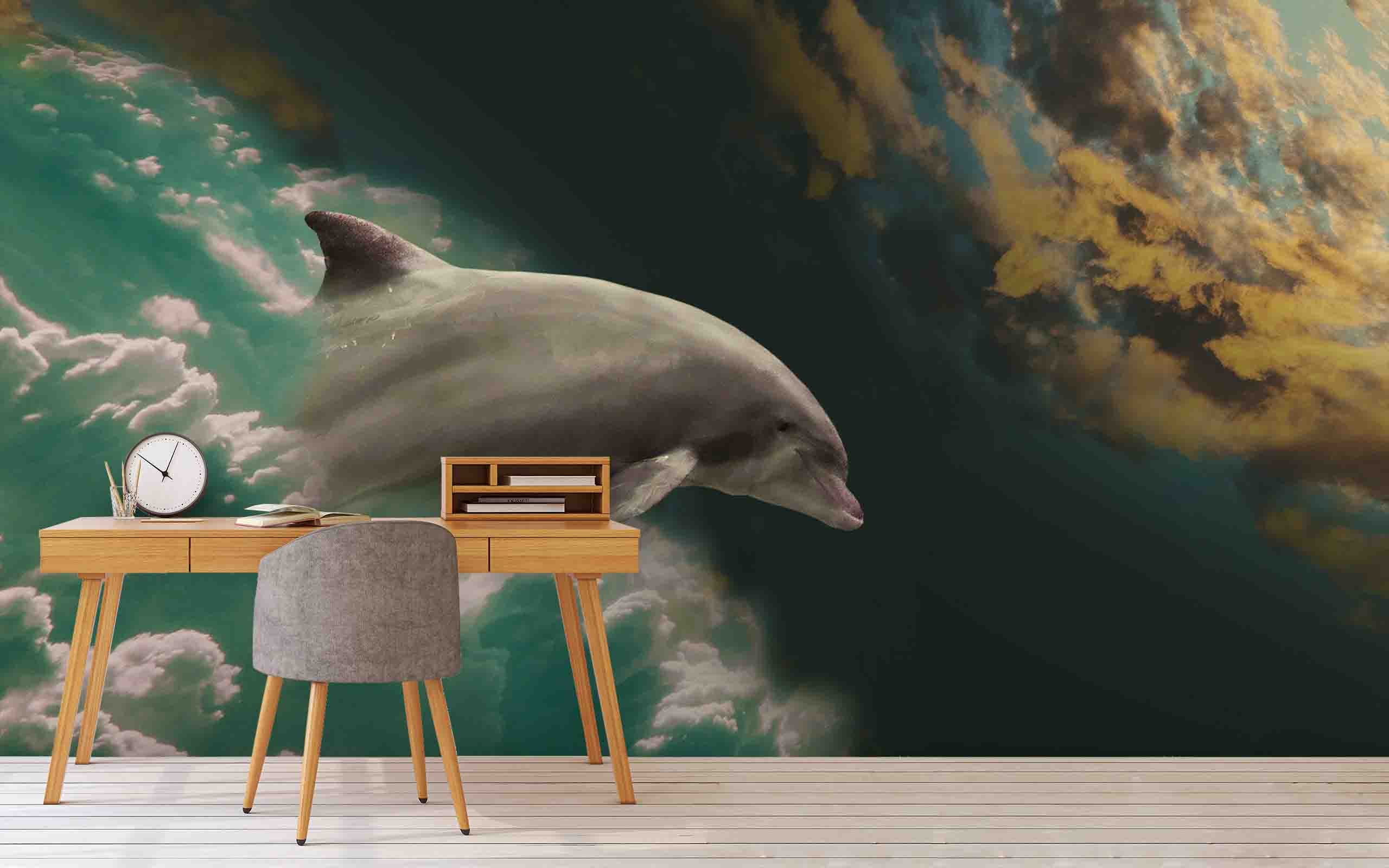 3D Dolphin Wall Mural Wallpaper Sf36