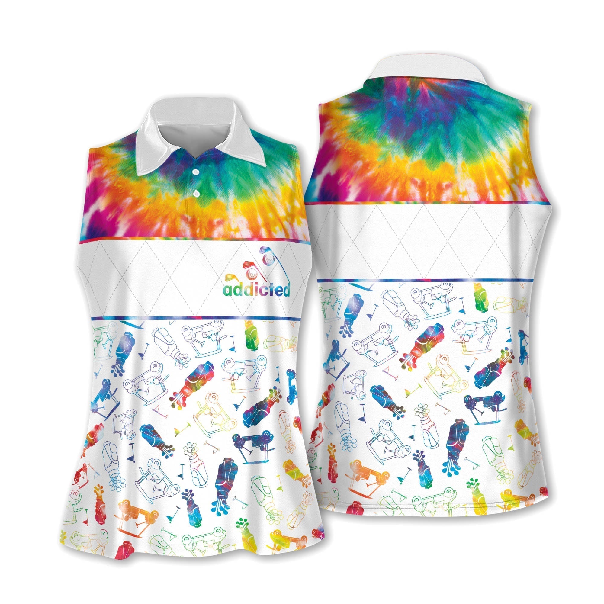 Tie-Dye Addicted Pattern Golf Sleeveless Polo Shirt Short Sleeve Polo Shirt For Women