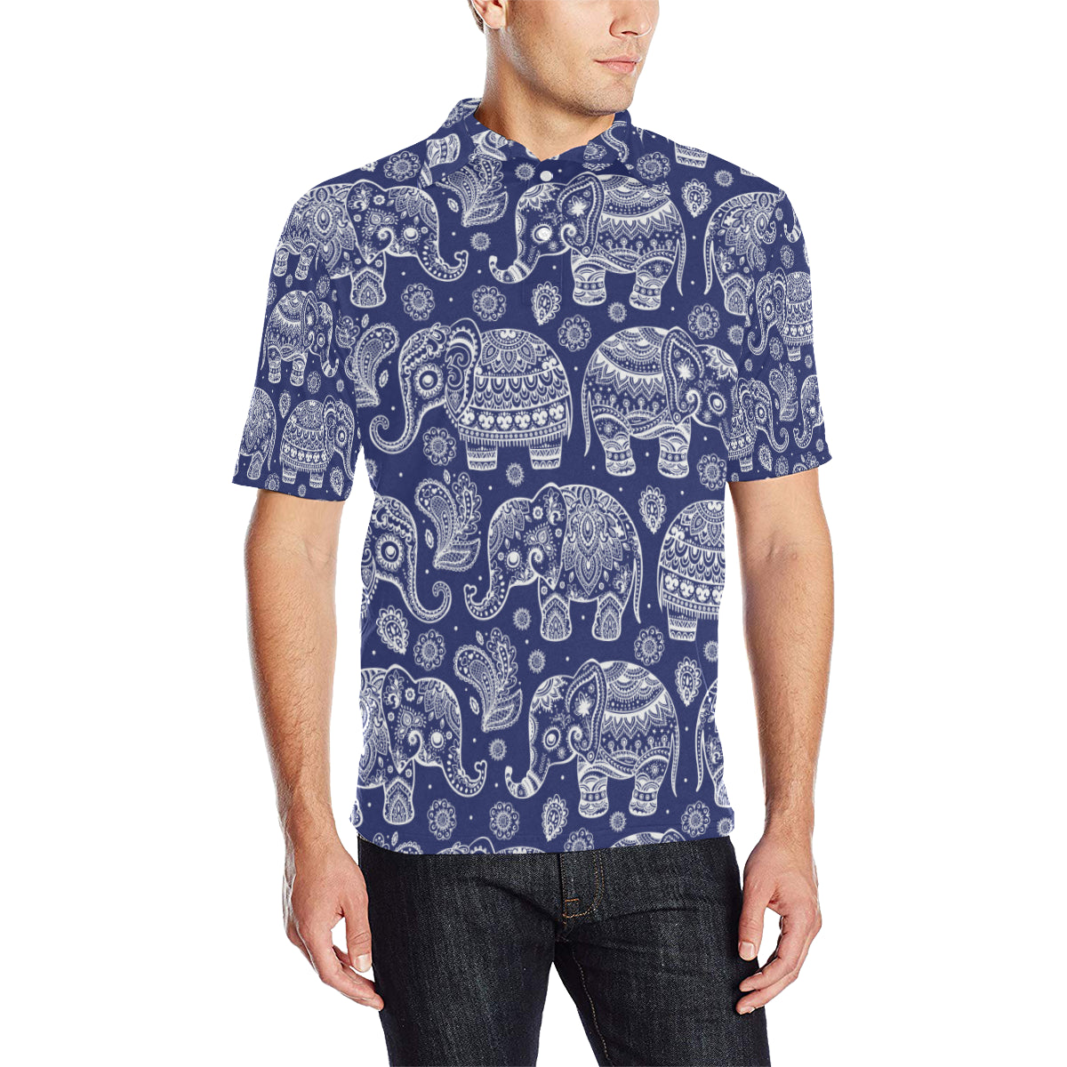 White Elephant Mandala Men Polo Shirt