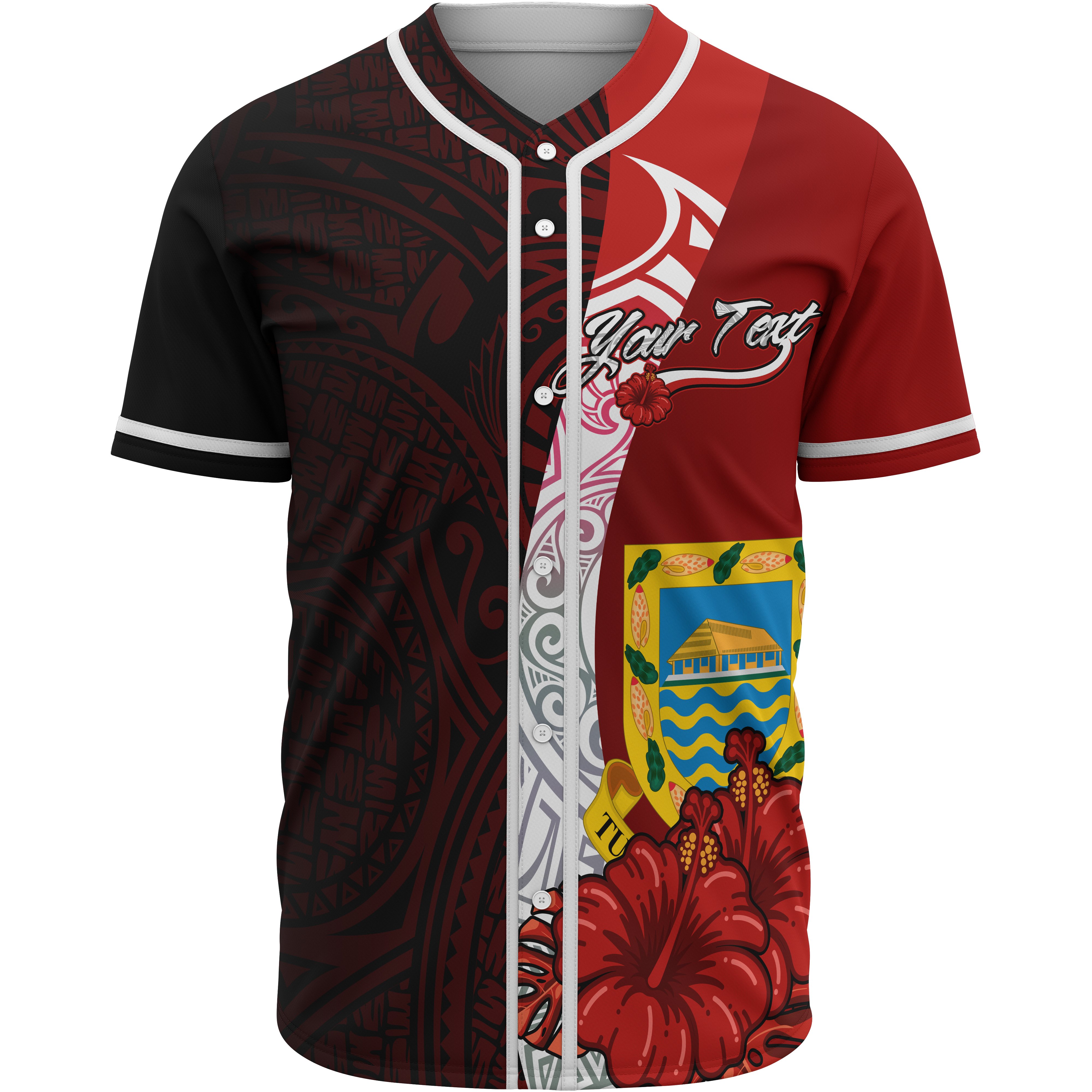 Tuvalu Polynesian Custom Personalised Baseball Shirt – Coat Of Arm With Hibiscus – BN12