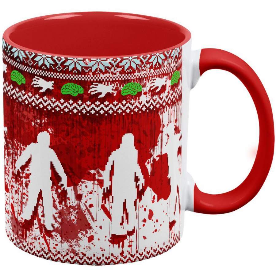 Ugly Christmas Sweater Bloody Zombie Attack Red Handle Coffee Mug