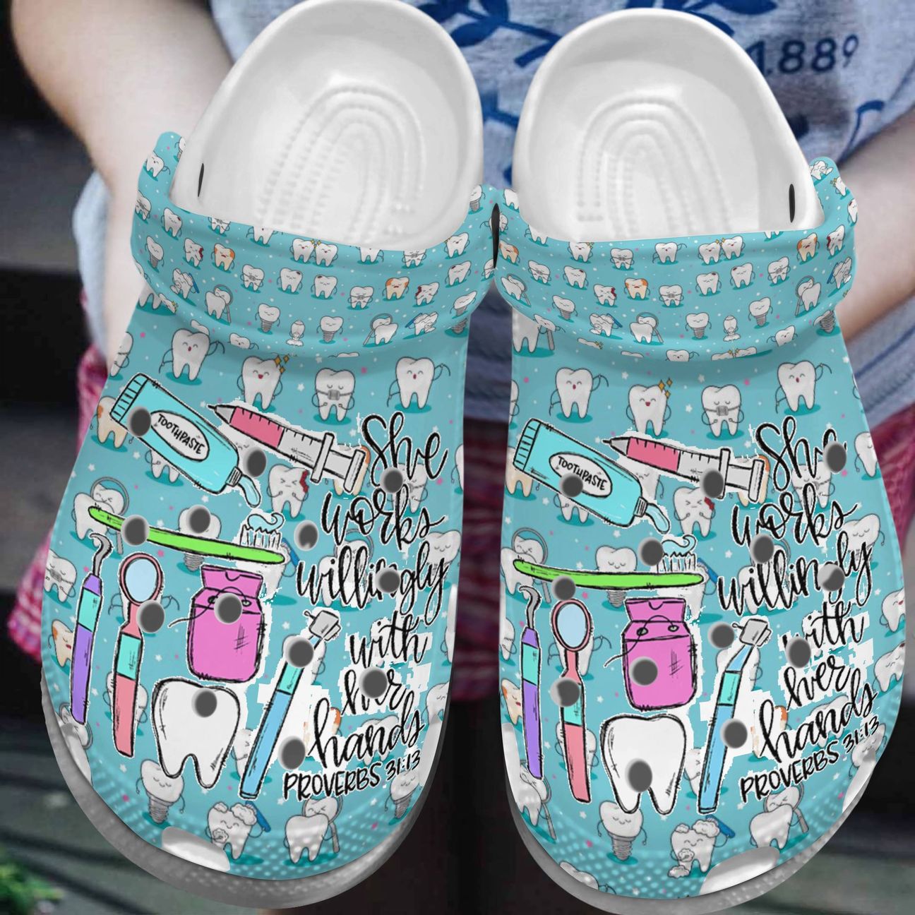 Dentist Personalized Clog, Custom Name, Text, Color, Number Fashion Style For Women, Men, Kid, Print 3D She Works Willing With Her Hands