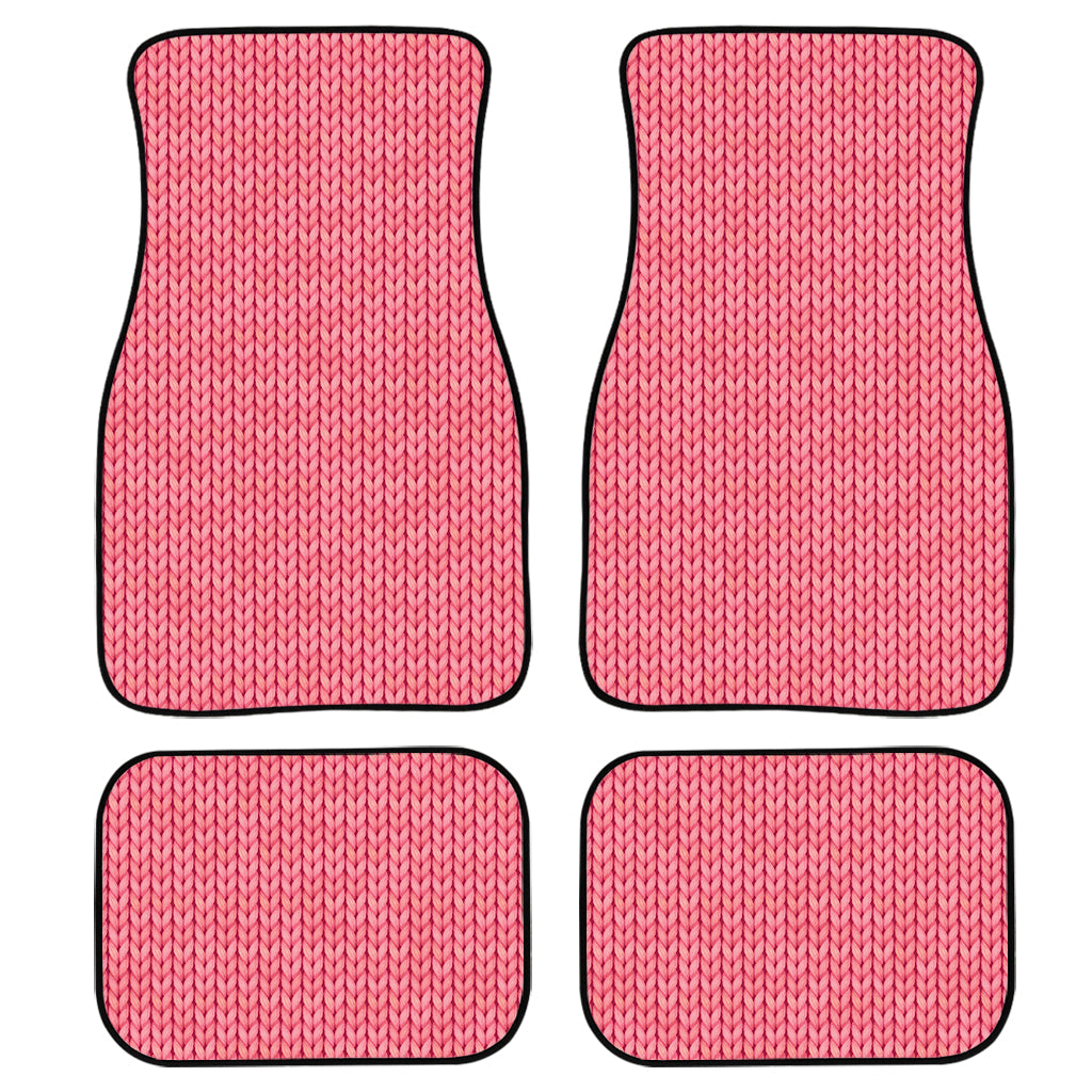 Pink Knitted Pattern Print Front And Back Car Floor Mats, Front Car Mat