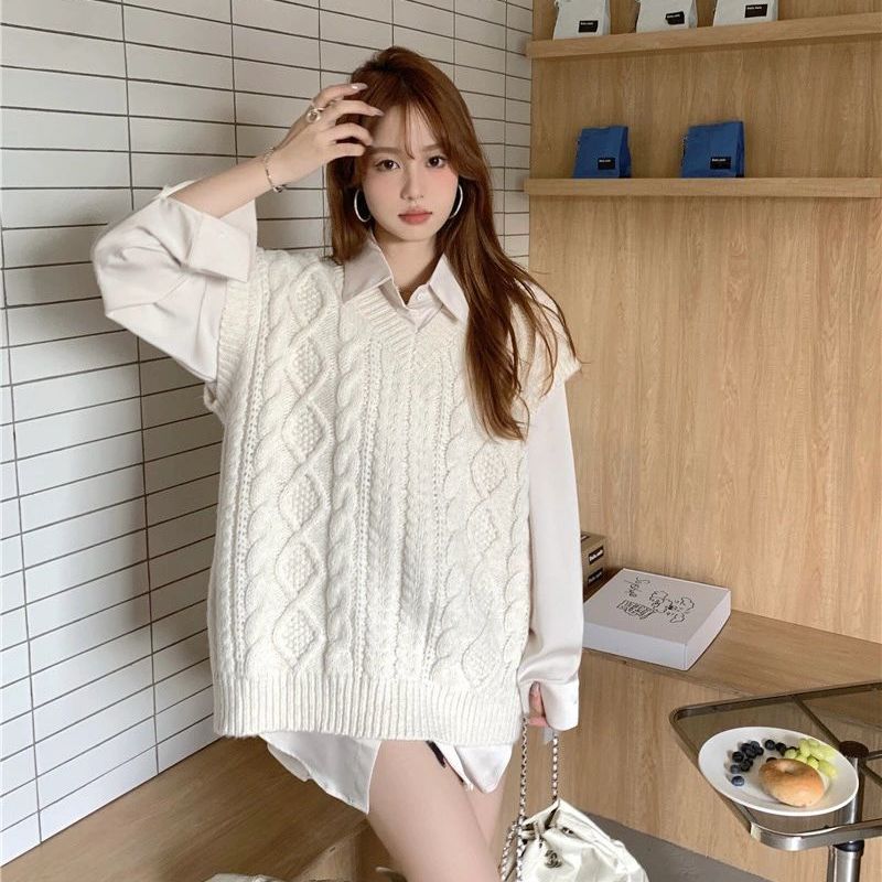 White Sweater Vests Women Elegant Minimalist Solid All-match for Ladies Aesthetic Leisure Knitted Autumn Korean Fashion Loose alx