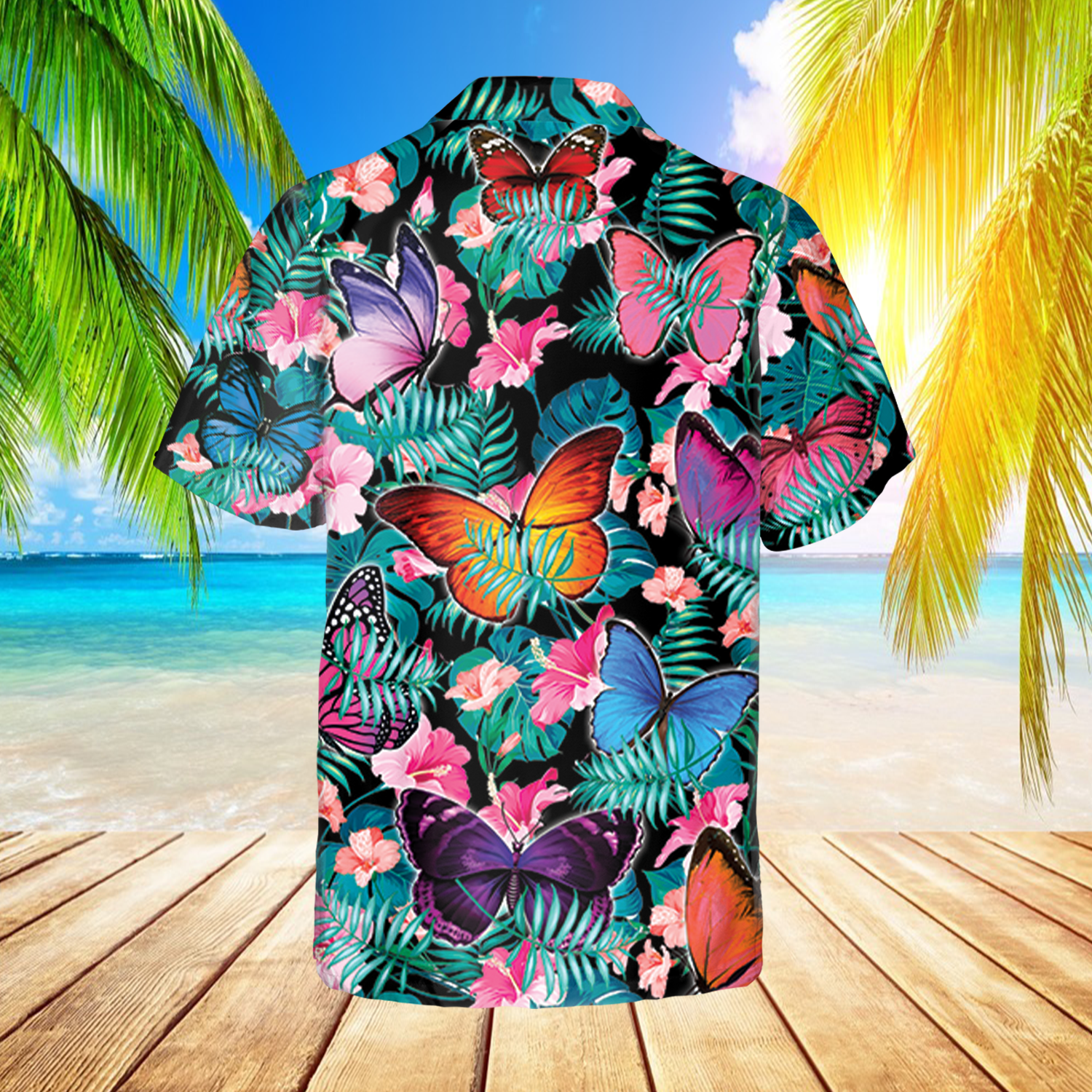 Butterfly Hibicus Hawaiian Flowers Beach Apparel Ha83627