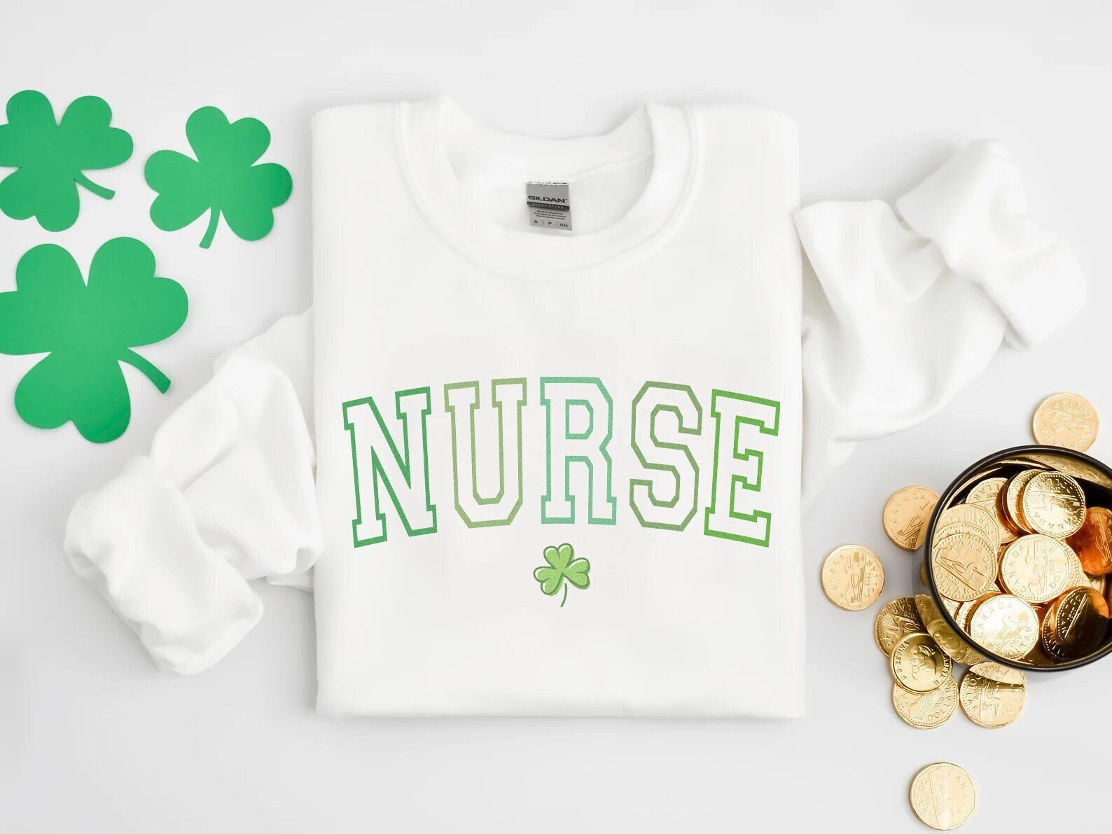 Nurse Letterman St Patricks Day Sweatshirt, Irish Nurse St Pattys Day Crewneck Sweater, Saint Paddys Day Collegiate Shamrock Shirt