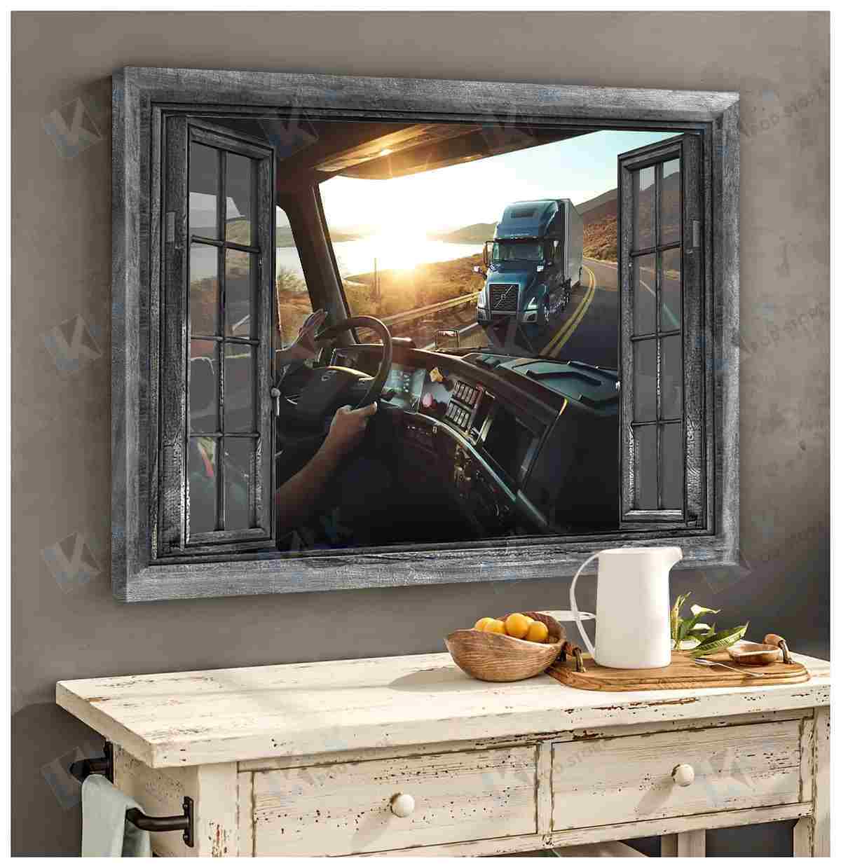 TRUCKER – CANVAS Window Open 4 [ID3-D] | Framed, Best Gift, Pet Lover, Housewarming, Wall Art Print, Home Decor