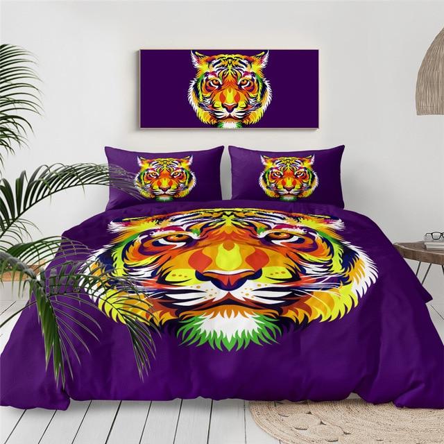 Colorful Tiger 3 Pieces Quilted Comforter Set