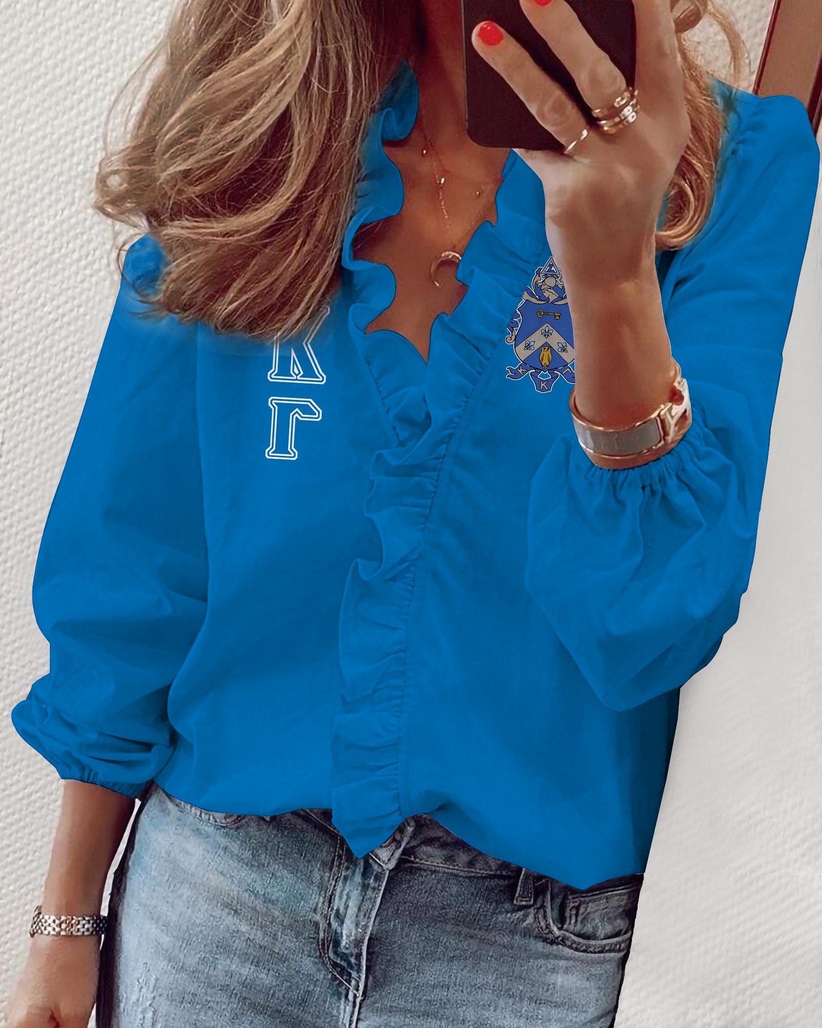 Kappa Kappa Gamma V-Neck Long Sleeve Lace Shirt