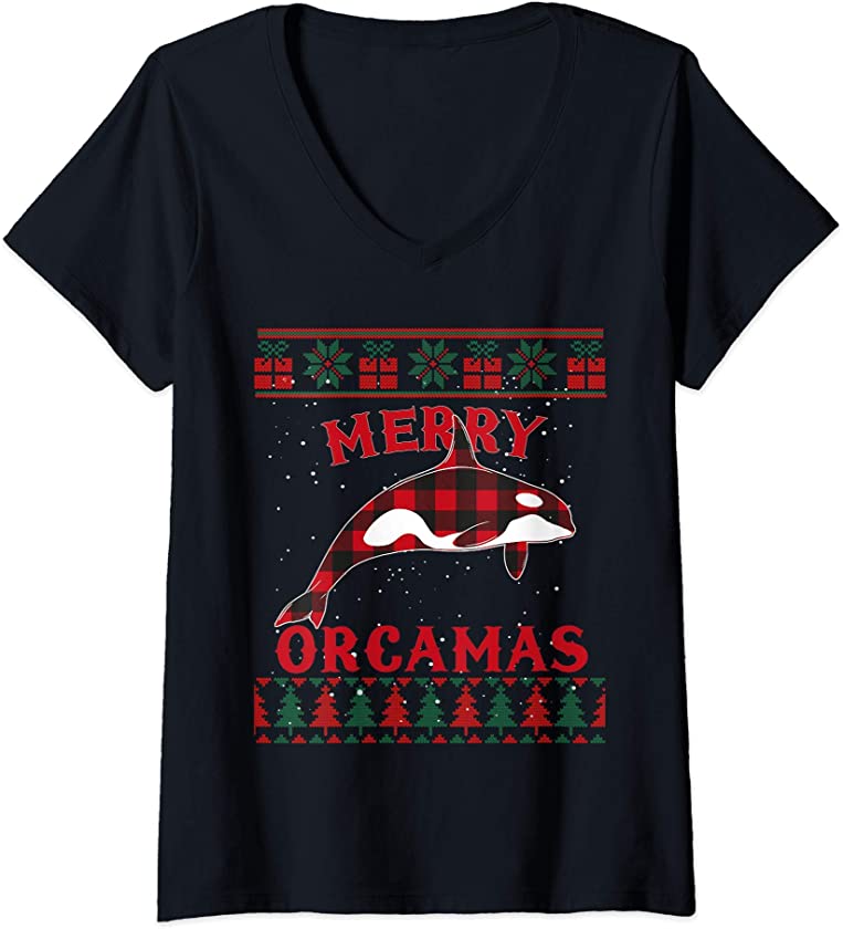 Womens Orca Killer Whales Pajama Shirt Ugly Christmas Sweater V-Neck T-Shirt