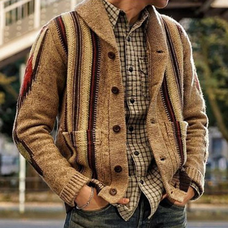 Thick Autumn Warm Vintage Sweater 2021 Men’s Winter Wool Coats Fashion Turn-down Collar Long Sleeve Knit Cardigan Men Streetwear alx