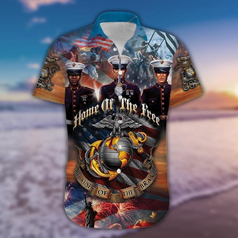 Home Of The Free Us Marine Corps Hawaii Aloha Shirts Ha81472