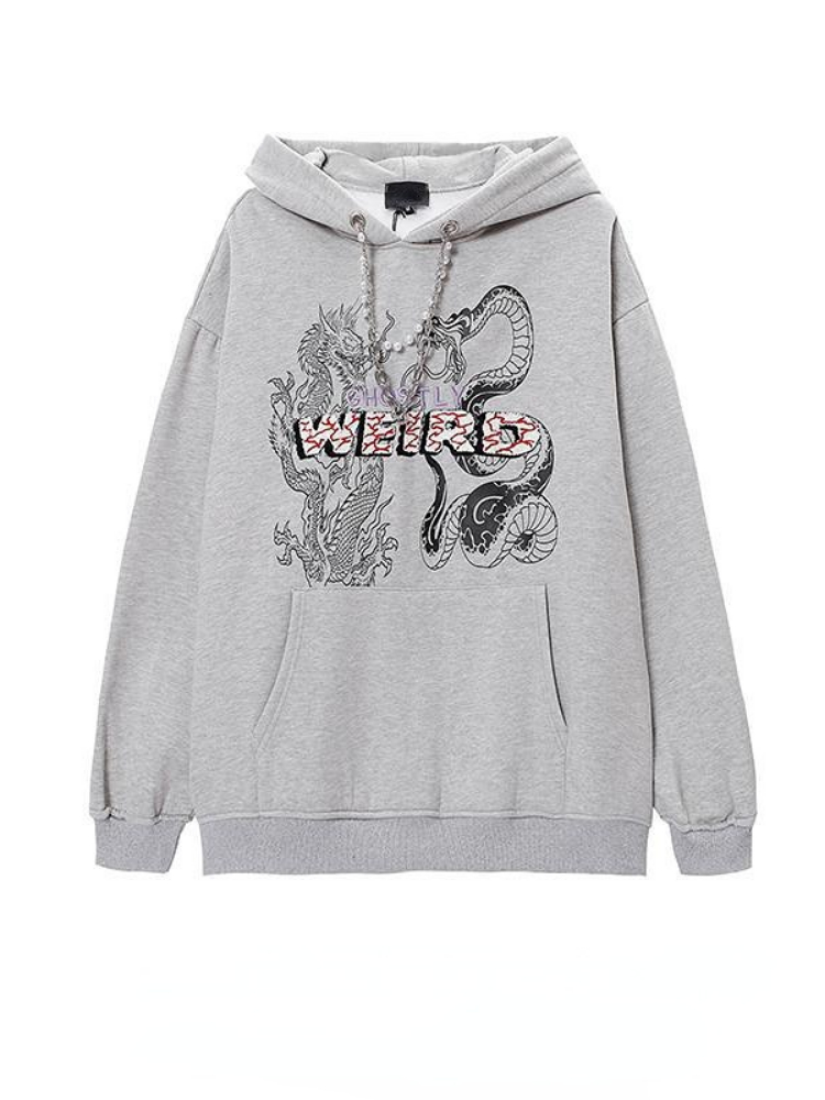 Cotton Hip-hop Dragon Print Cashmere Hooded Oversize Tide Brand Coat Sweatshirt Female Niche Design Necklace Women Clothing 2022 alx