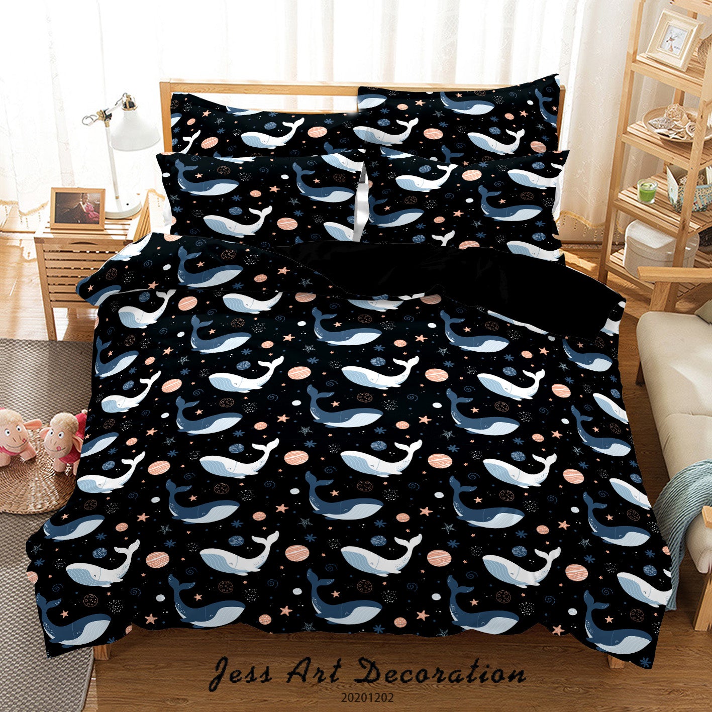 3D Cartoon Ocean Whale Fish Pattern Dot Star Quilt Cover Set Bedding Set Duvet Cover Pillowcases Lxl