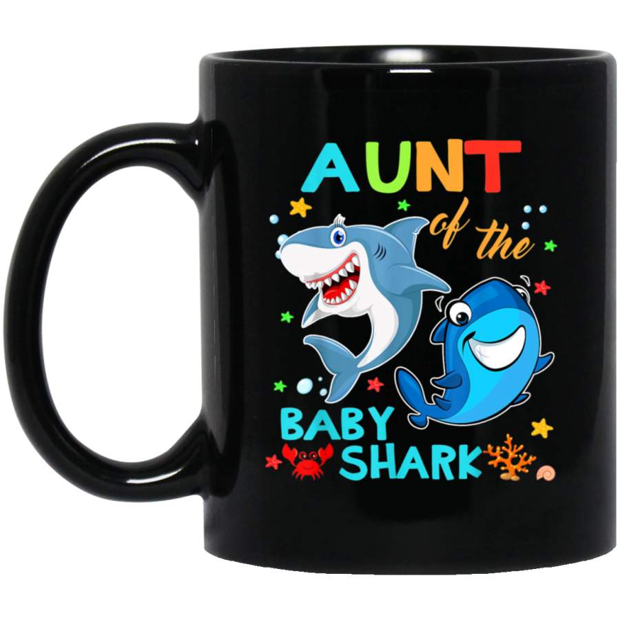 Aunt Of The Baby Shark Birthday Aunt Shark Mug Black Mug