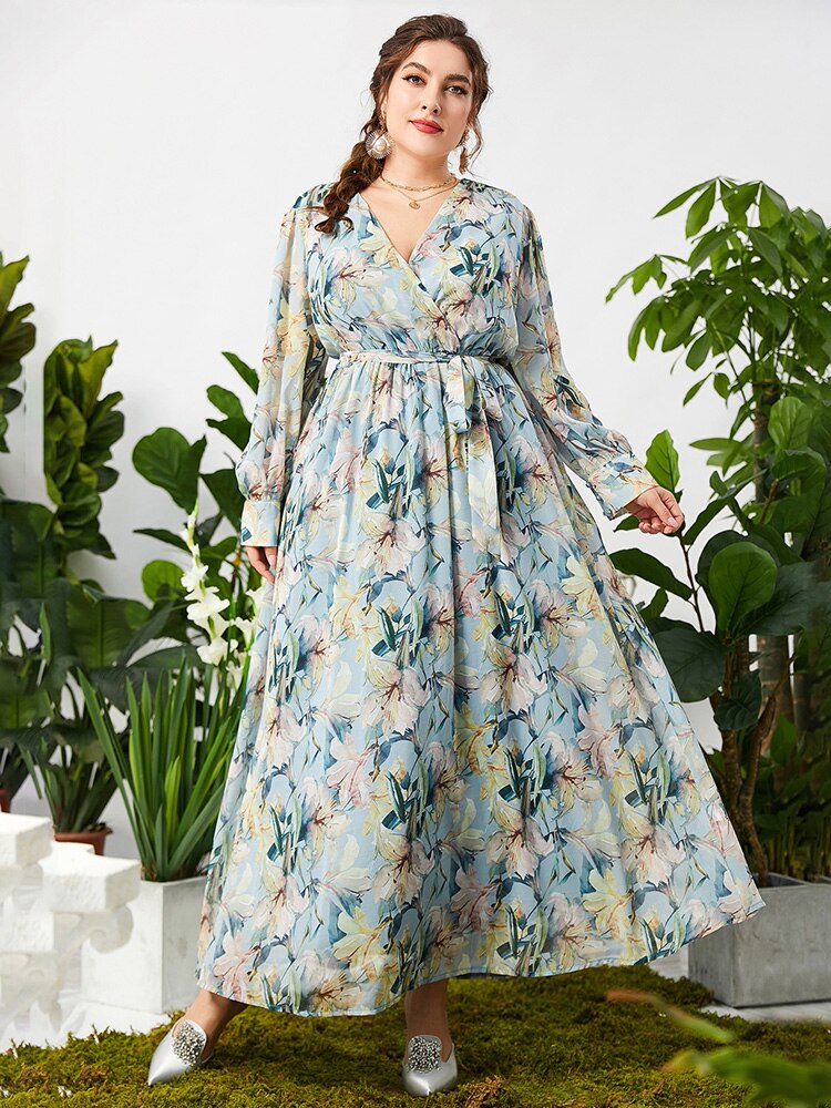 TOLEEN Women Plus Size Maxi Dress 2022 Luxury Chic Elegant Long Sleeve Casual Floral Turkish Evening Party Wedding Robe Clothing alx