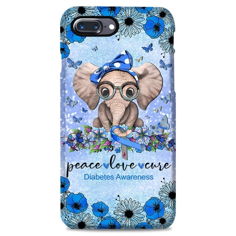 Gifts For Someone With Diabetes – Peace Love Cure Diabetes Awareness Elephant Mom Phone Case