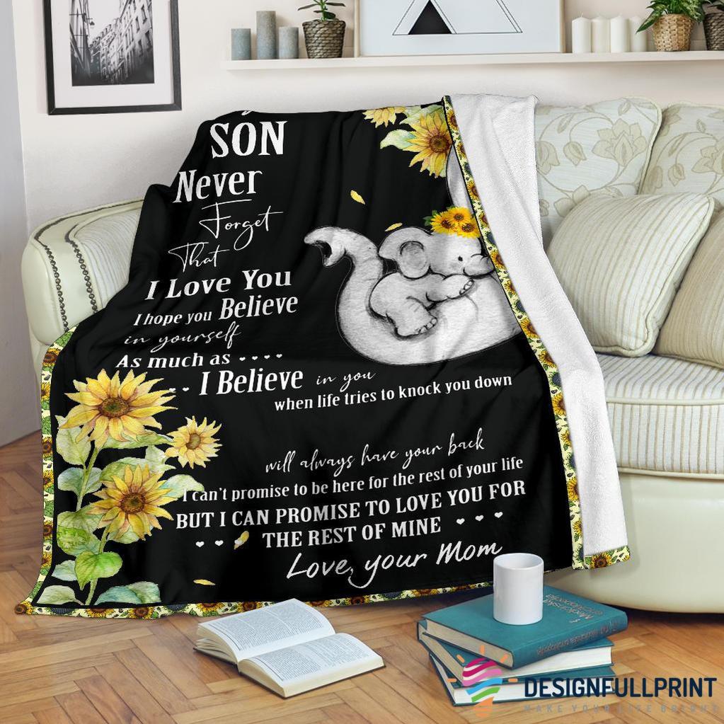 Gift For Elephant Lover Birthday Gift Idea For Mom Mom To Son Elephant Sunflower Black Blanket