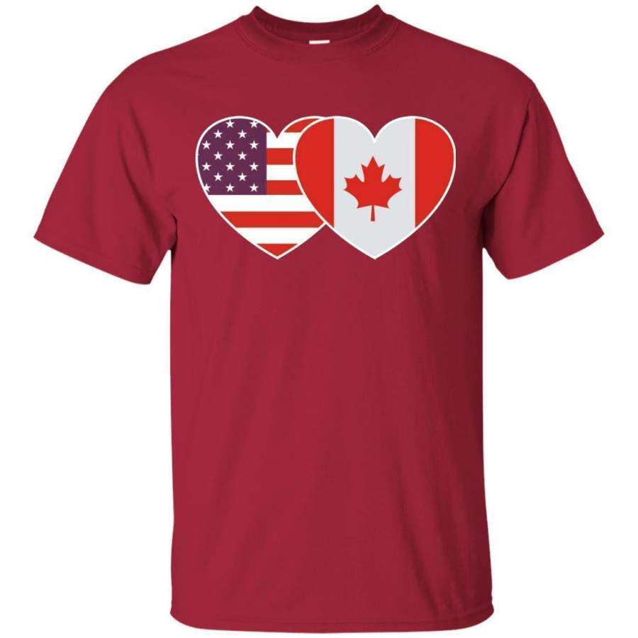 AGR Canada Usa Flag Twin Heart T Shirt For Canadian Americans Jaq T-shirt