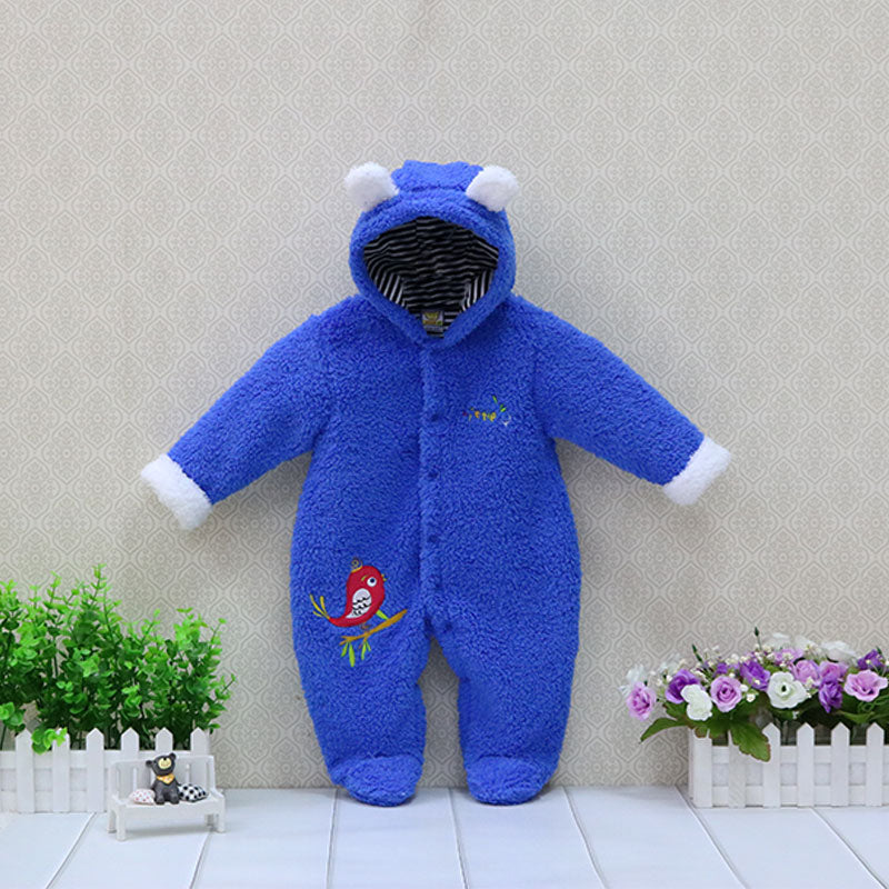 New Style Baby Rompers Coral Fleece Newborn Overalls Hoodie Boys And Girls Clothes One Piece Button Clothing